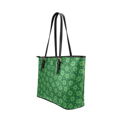 Shamrock Design Print Leather Tote Bag