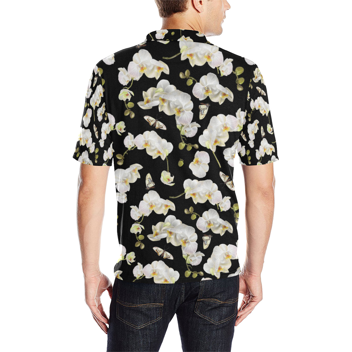 Orchid White Pattern Print Design OR011 Men Polo Shirt