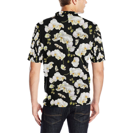 Orchid White Pattern Print Design OR011 Men Polo Shirt