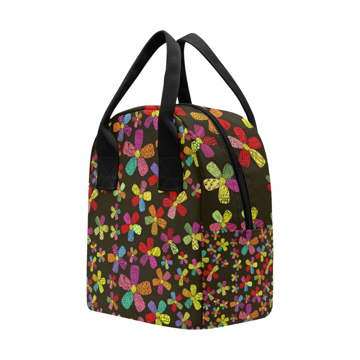 Flower Power Colorful Print Pattern Insulated Lunch Bag