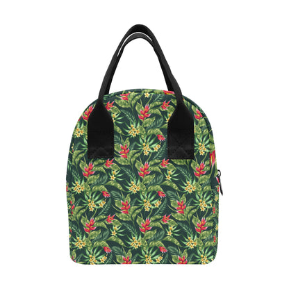 Tropical Folower Red Heliconia Print Insulated Lunch Bag