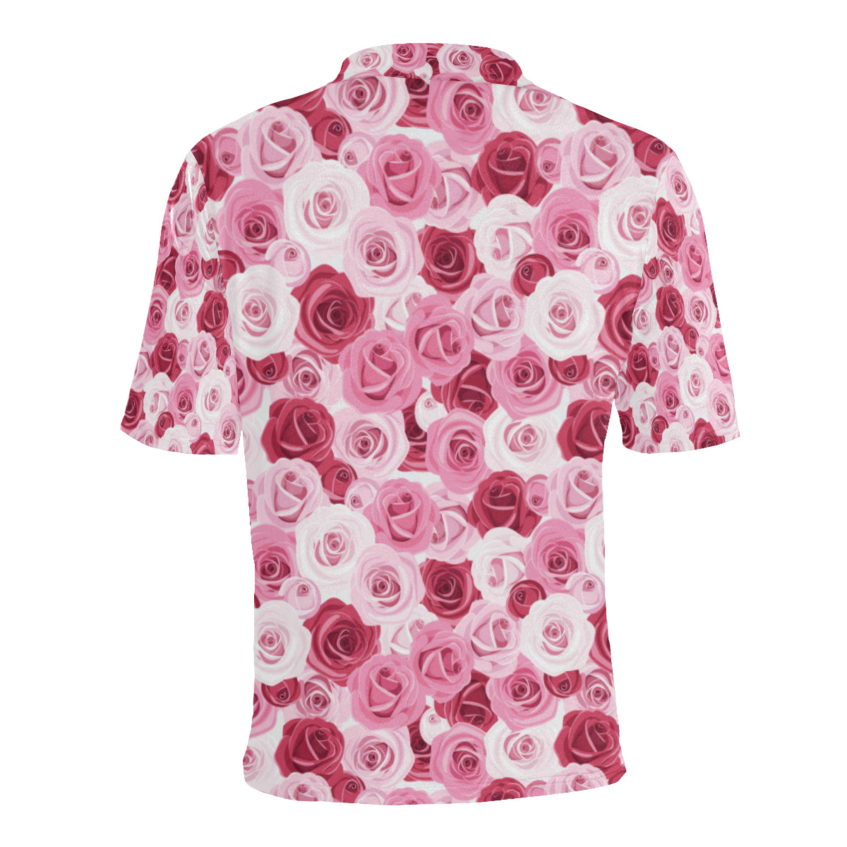 Pink Red Rose Pattern Print Men Polo Shirt