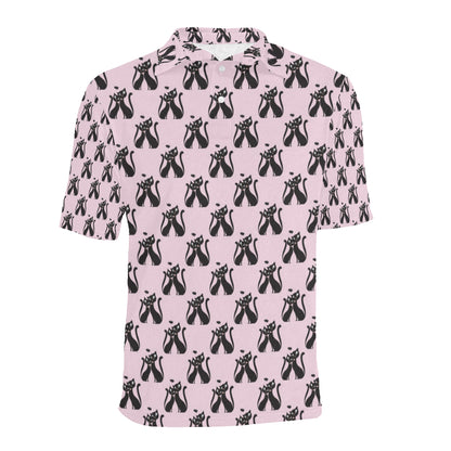 Black Cat Pattern Print Design 01 Men Polo Shirt