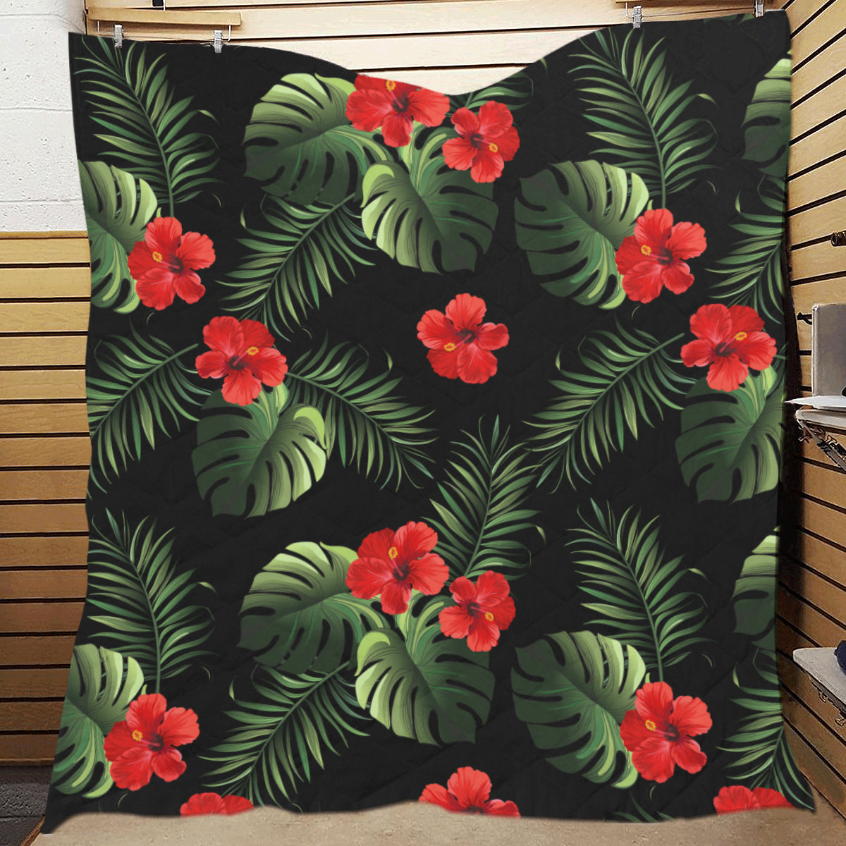 Red Hibiscus Tropical Premium Quilt