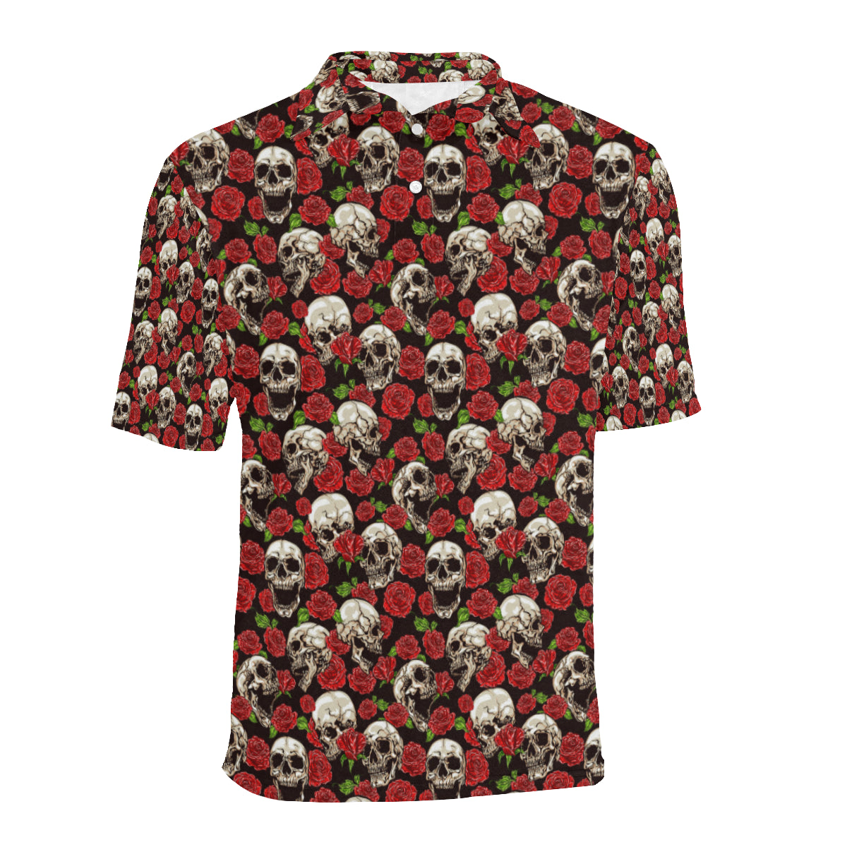 Skull Roses Design Themed Print Men Polo Shirt