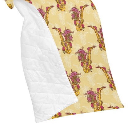 Saxophone Pattern Print Design 04 Premium Quilt