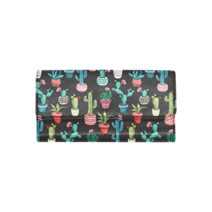 Cactus Pattern Print Design 02 Women's Trifold Wallet