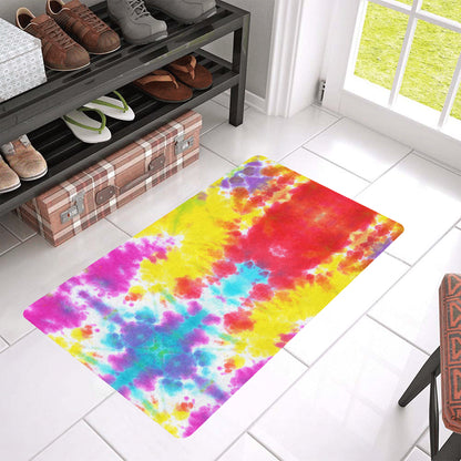 Tie Dye Rainbow Themed Print Rubber Doormat