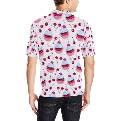 Cherry Cupcake Pink Pattern Men Polo Shirt