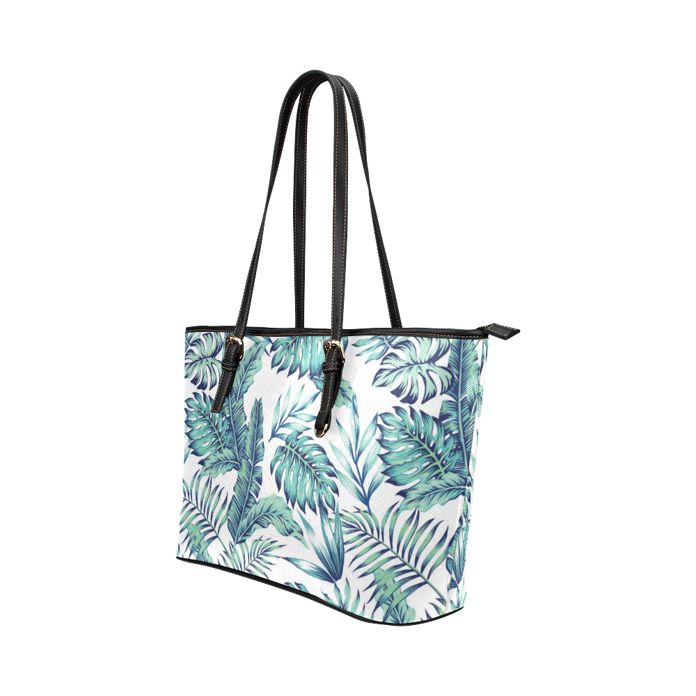 Pattern Tropical Palm Leaves Leather Tote Bag
