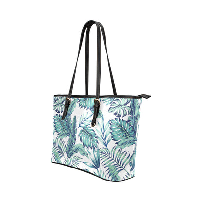 Pattern Tropical Palm Leaves Leather Tote Bag