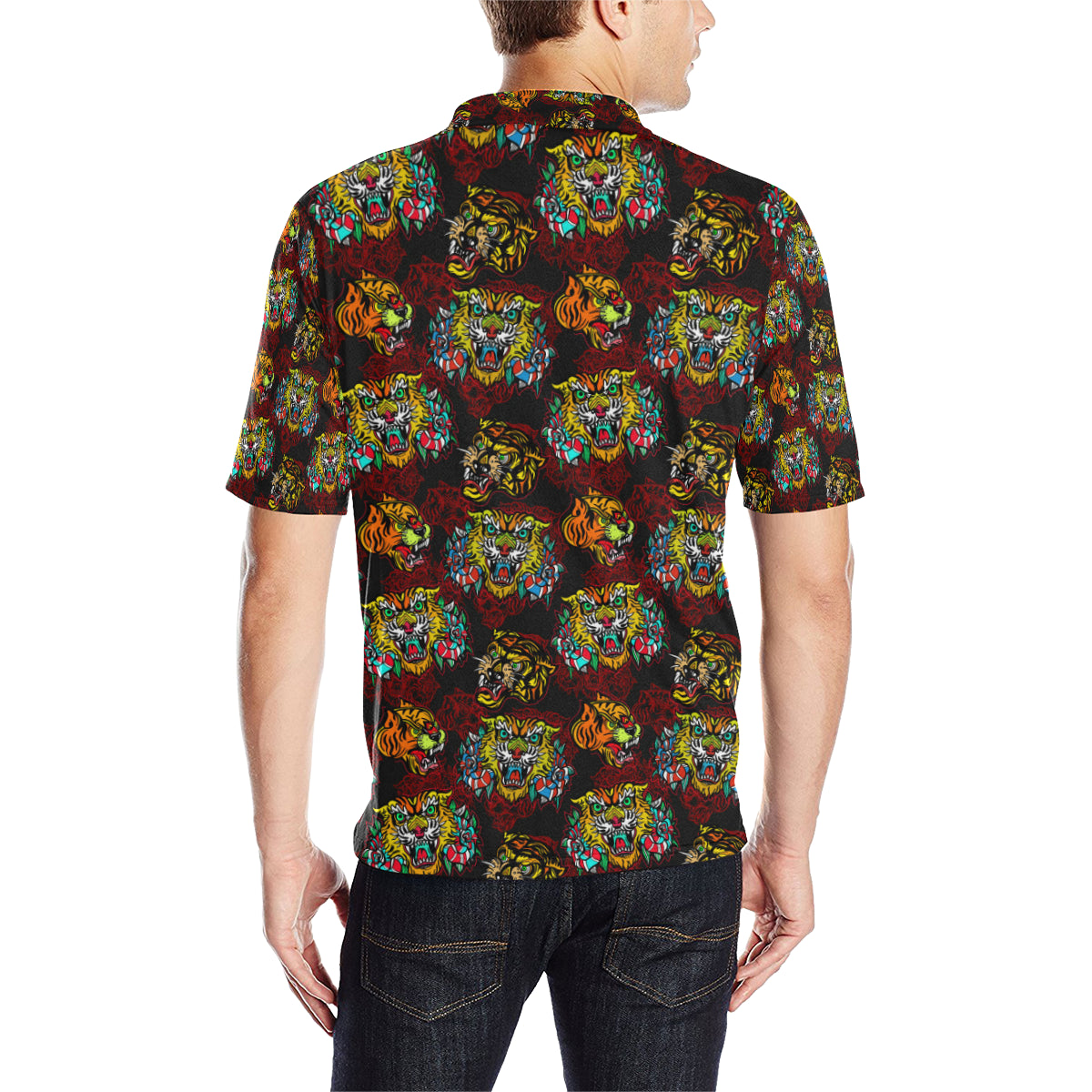 Tattoo Tiger Colorful Design Men Polo Shirt