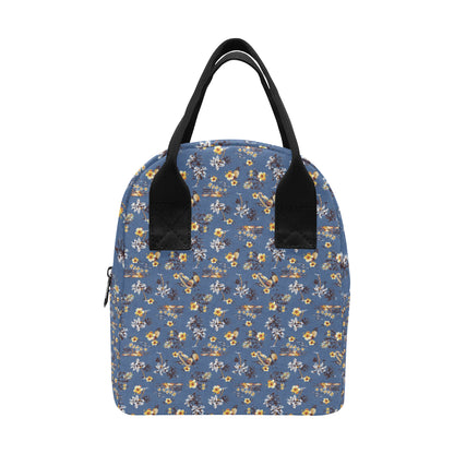 Hawaiian Flower Blue Print Insulated Lunch Bag