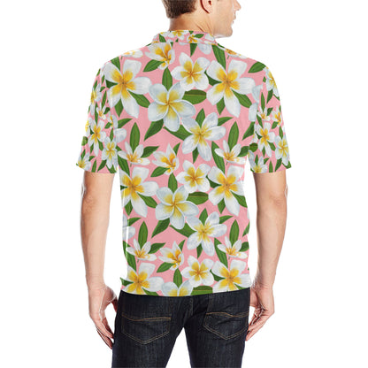 White Plumeria Pattern Print Design PM011 Men Polo Shirt