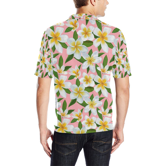 White Plumeria Pattern Print Design PM011 Men Polo Shirt