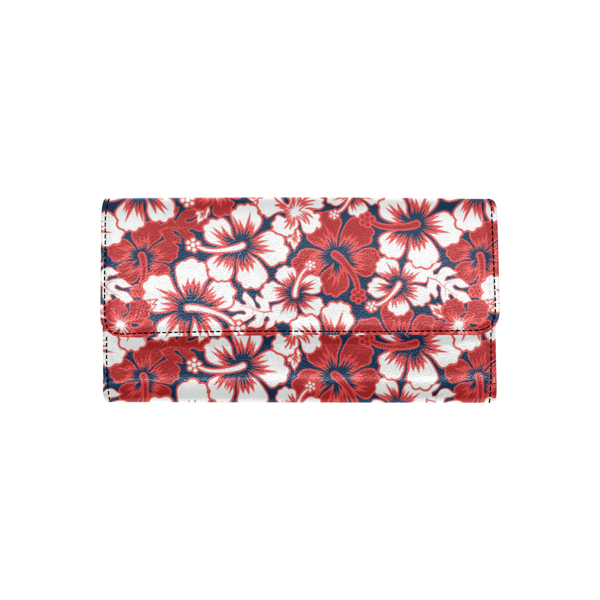 Red Hibiscus Pattern Print Design HB01 Women's Trifold Wallet