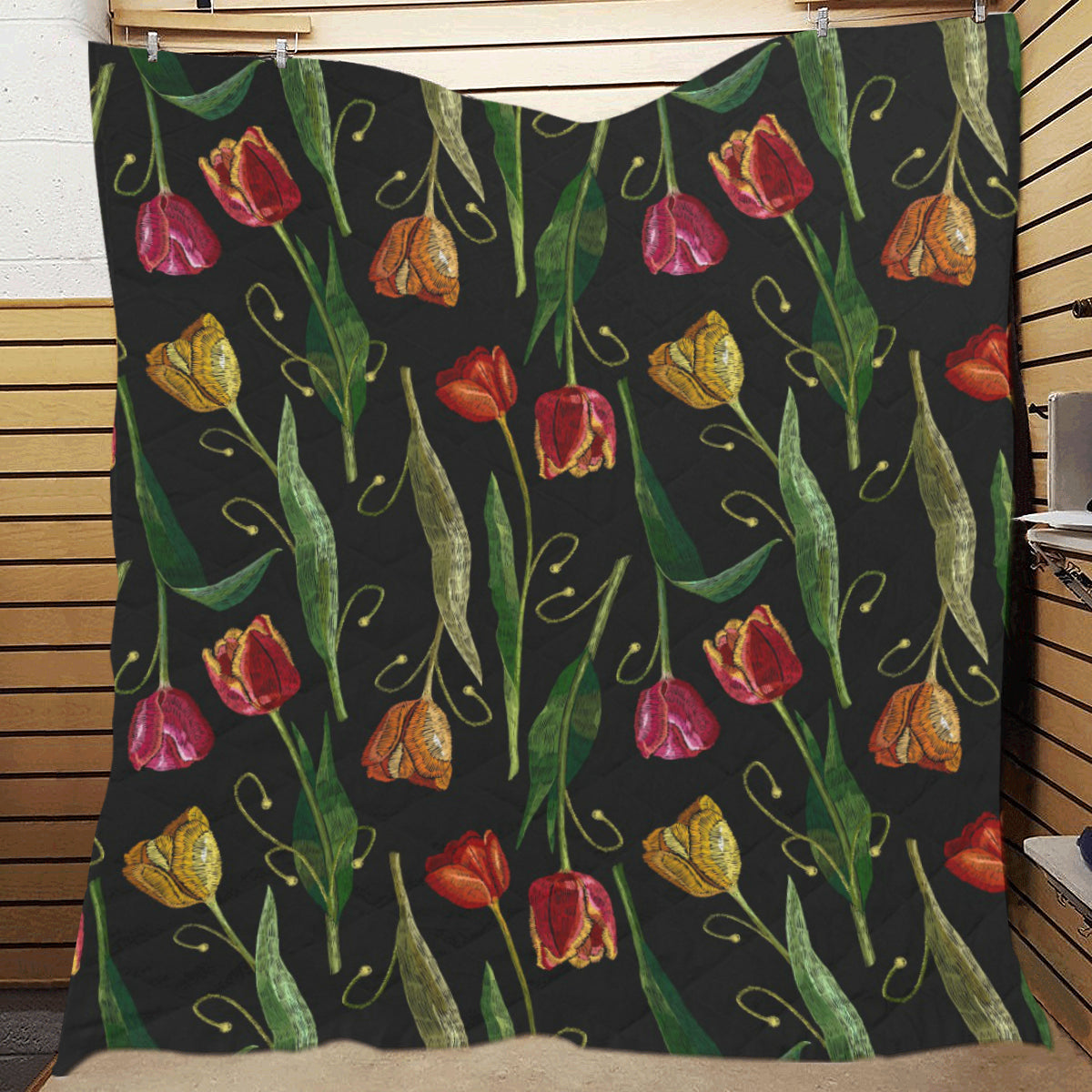 Tulip Embroidered Pattern Print Design TP01 Premium Quilt