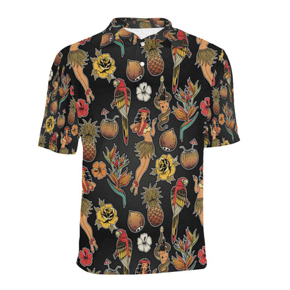 Hula Dancers Hawaiian Style Pattern Print Design 0 Men Polo Shirt