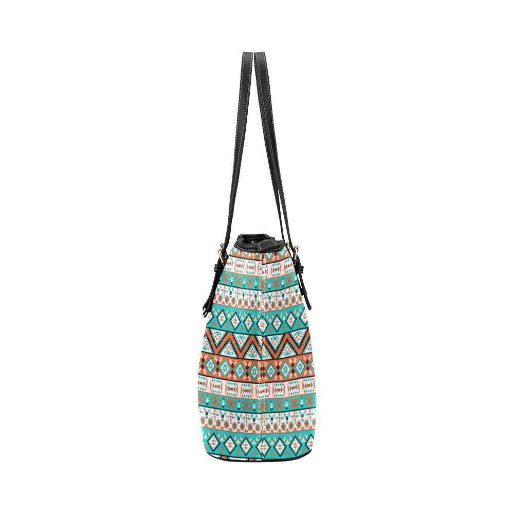 Navajo Style Print Pattern Leather Tote Bag