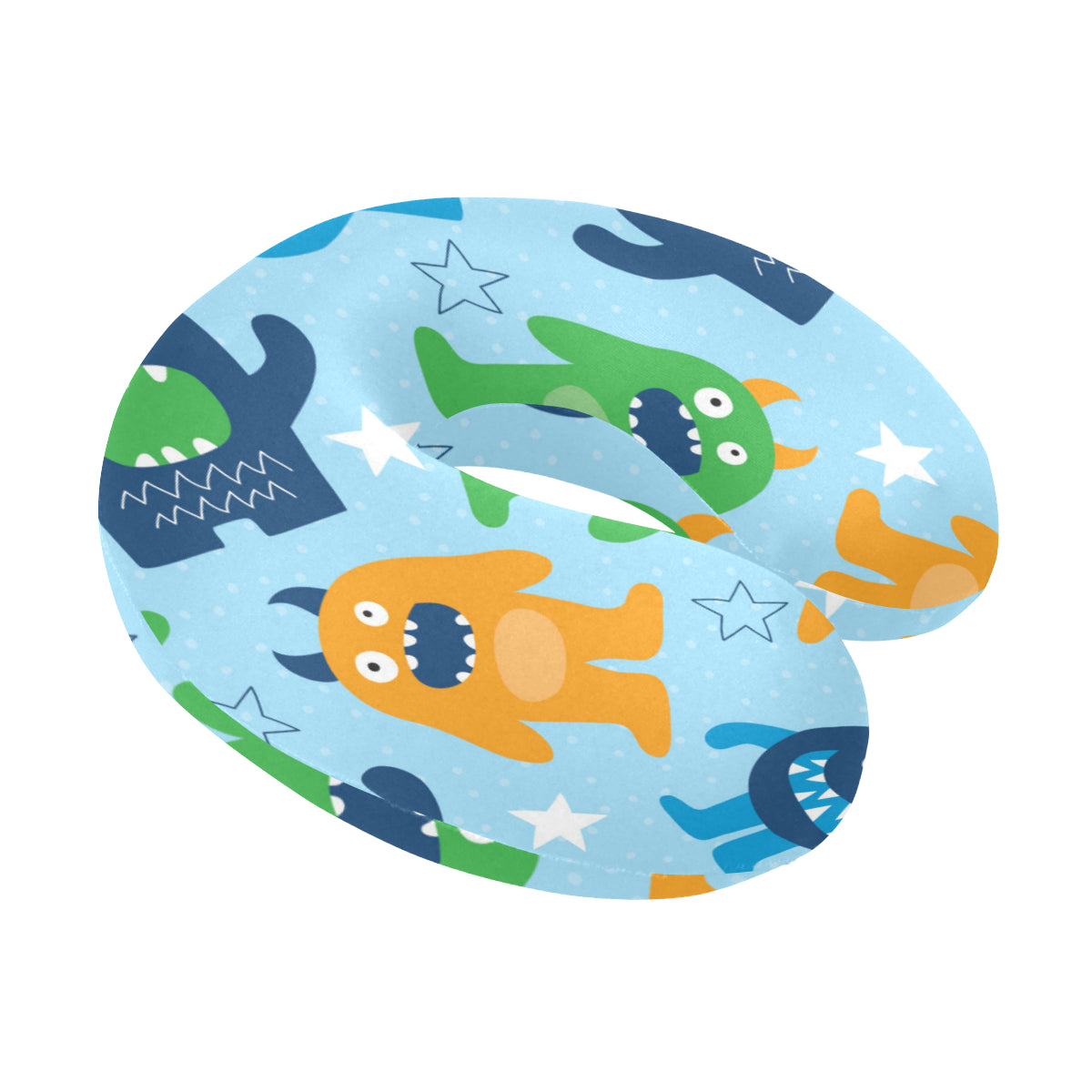 Monster Cartoon Pattern Print Design 04 U-Shaped Travel Neck Pillow