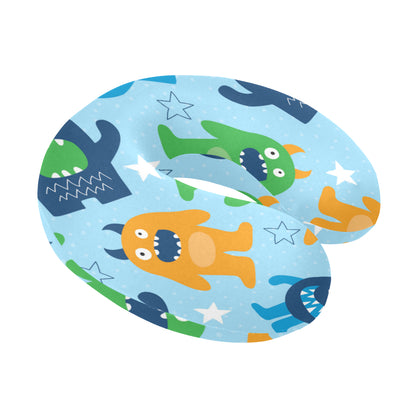 Monster Cartoon Pattern Print Design 04 U-Shaped Travel Neck Pillow