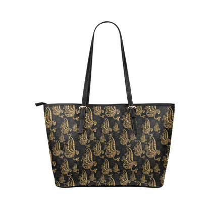 Owl Tribal Polynesian Design Print Leather Tote Bag