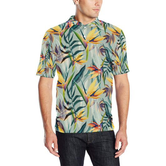 Tropical Flower Pattern Print Design TF022 Men Polo Shirt