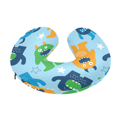 Monster Cartoon Pattern Print Design 04 U-Shaped Travel Neck Pillow