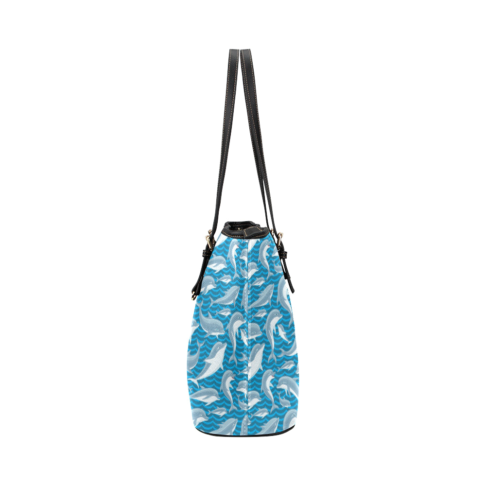 Dolphin Cute Print Pattern Leather Tote Bag