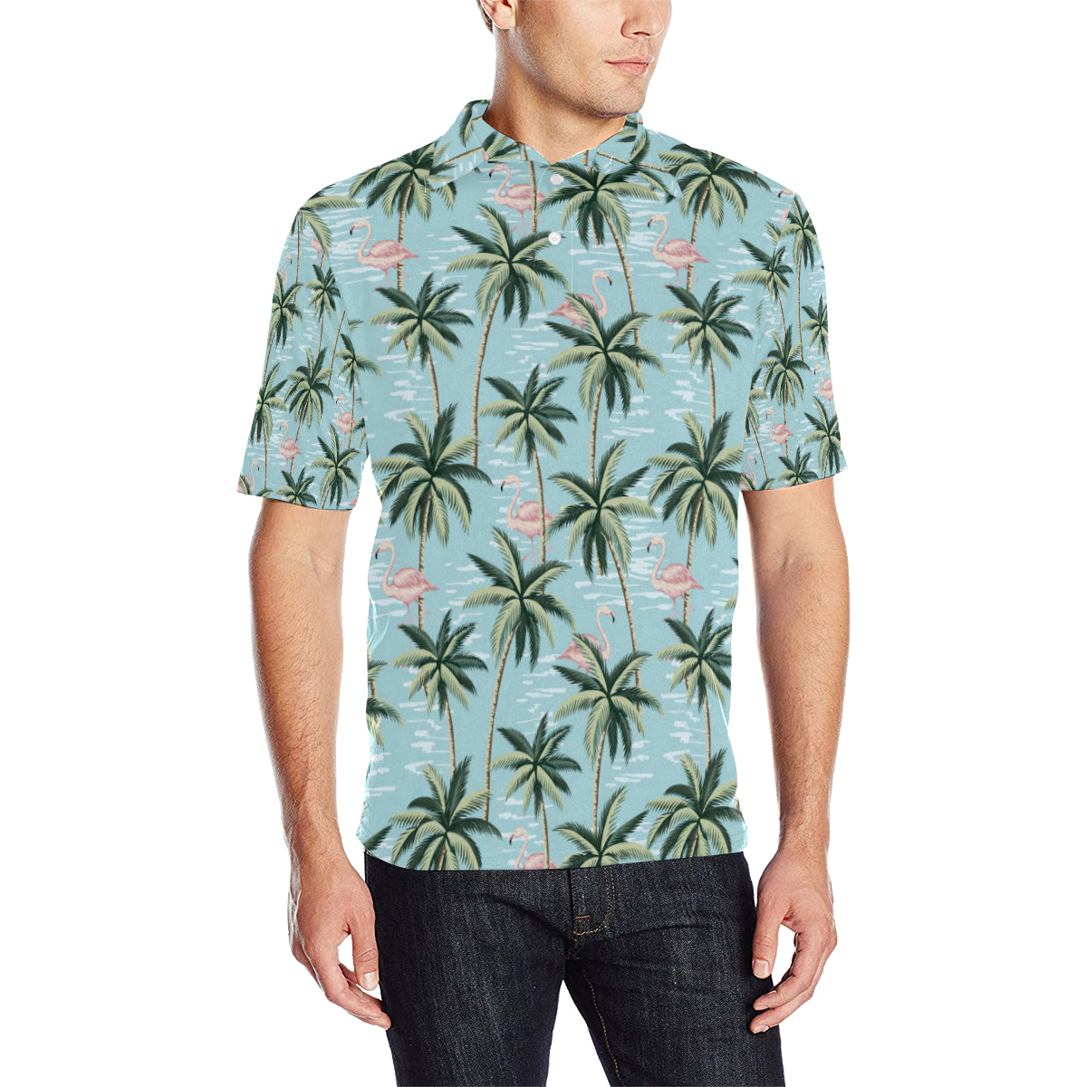 Palm Tree Pattern Print Design PT05 Men Polo Shirt