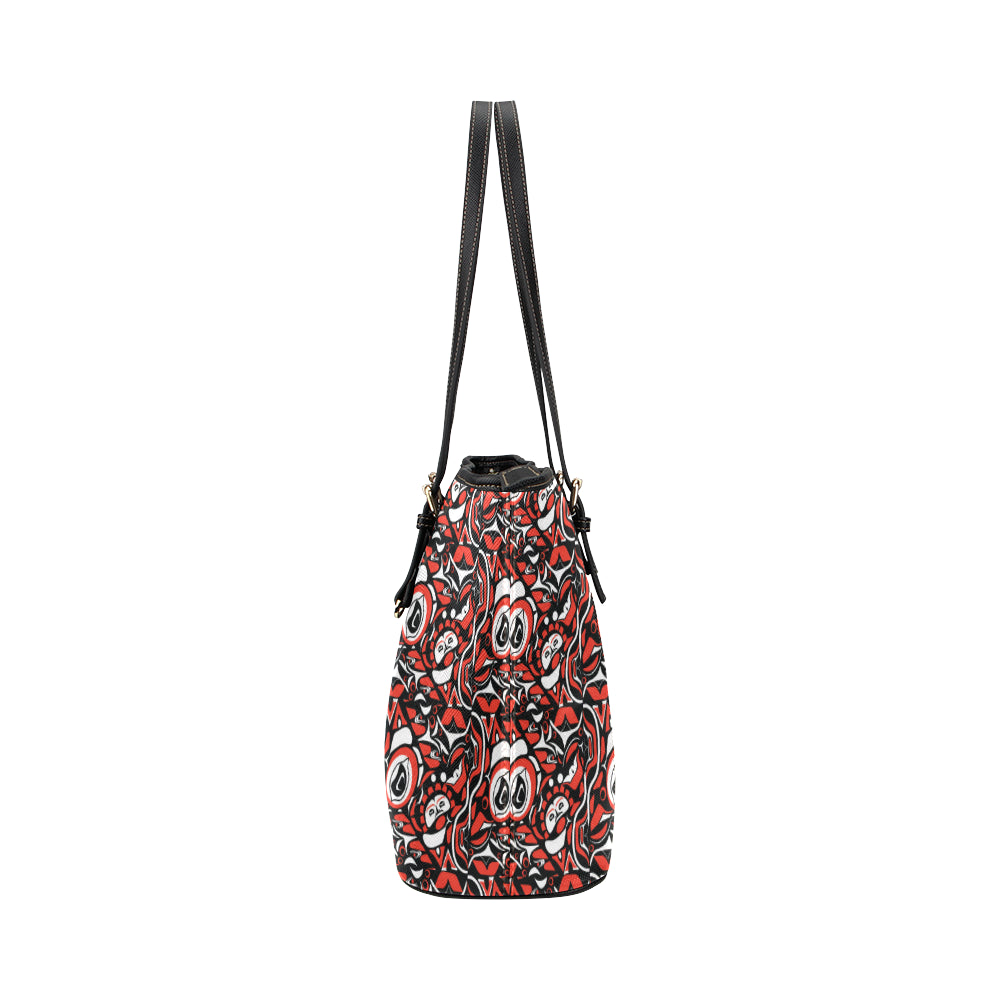 Native North American Themed Print Leather Tote Bag