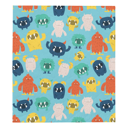 Monster Cartoon Pattern Print Design 03 Premium Quilt
