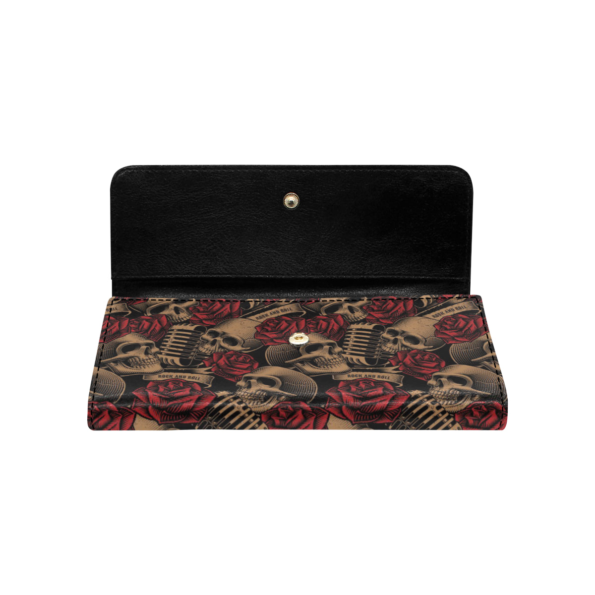 Microphone Skull Rose Pattern Print Design 02 Women's Trifold Wallet