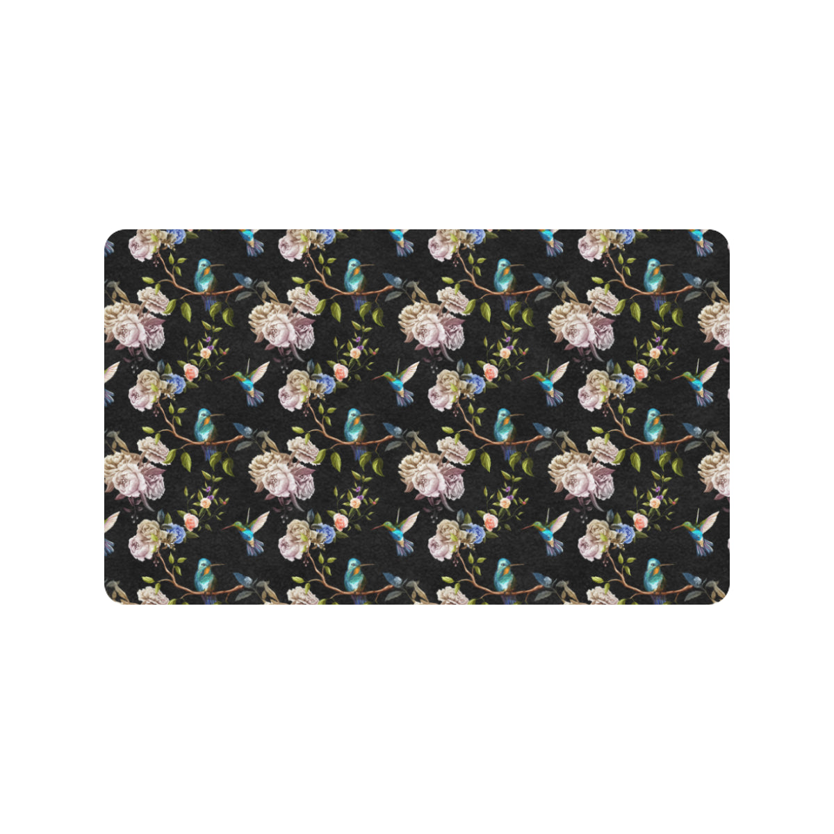 Hummingbird Flower Themed Print Rubber Doormat