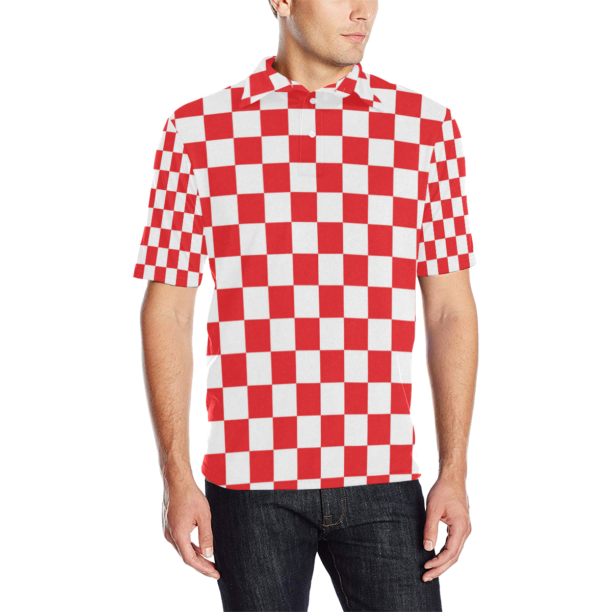 Checkered Red Pattern Print Design 04 Men Polo Shirt