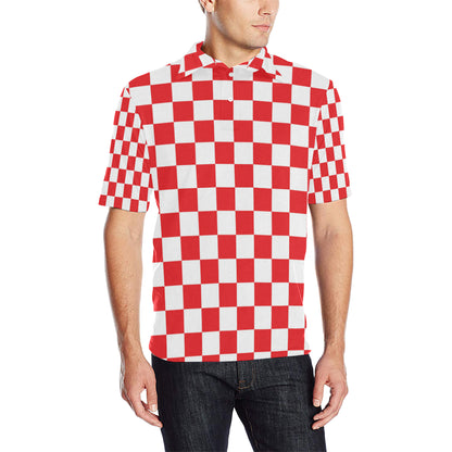 Checkered Red Pattern Print Design 04 Men Polo Shirt
