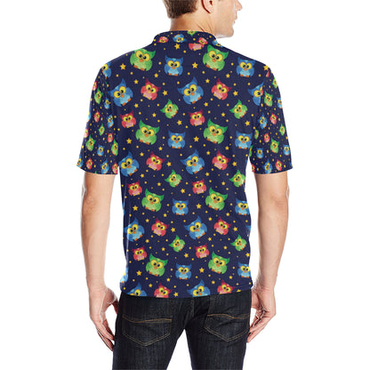 Owl with Star Themed Design Print Men Polo Shirt