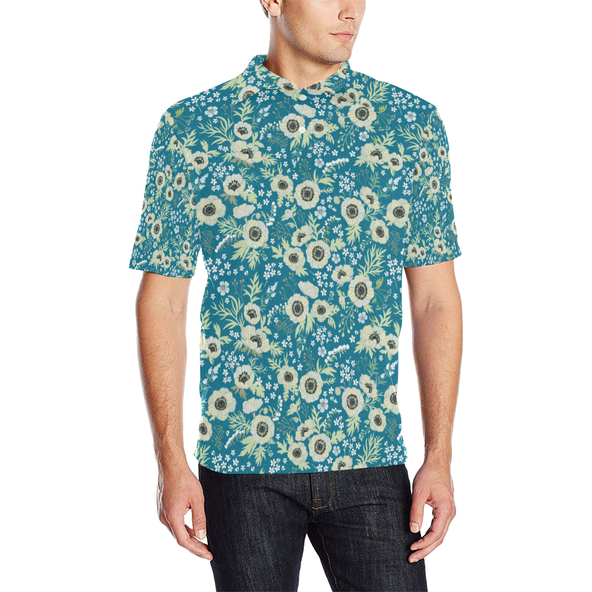 Anemone Pattern Print Design 01 Men Polo Shirt