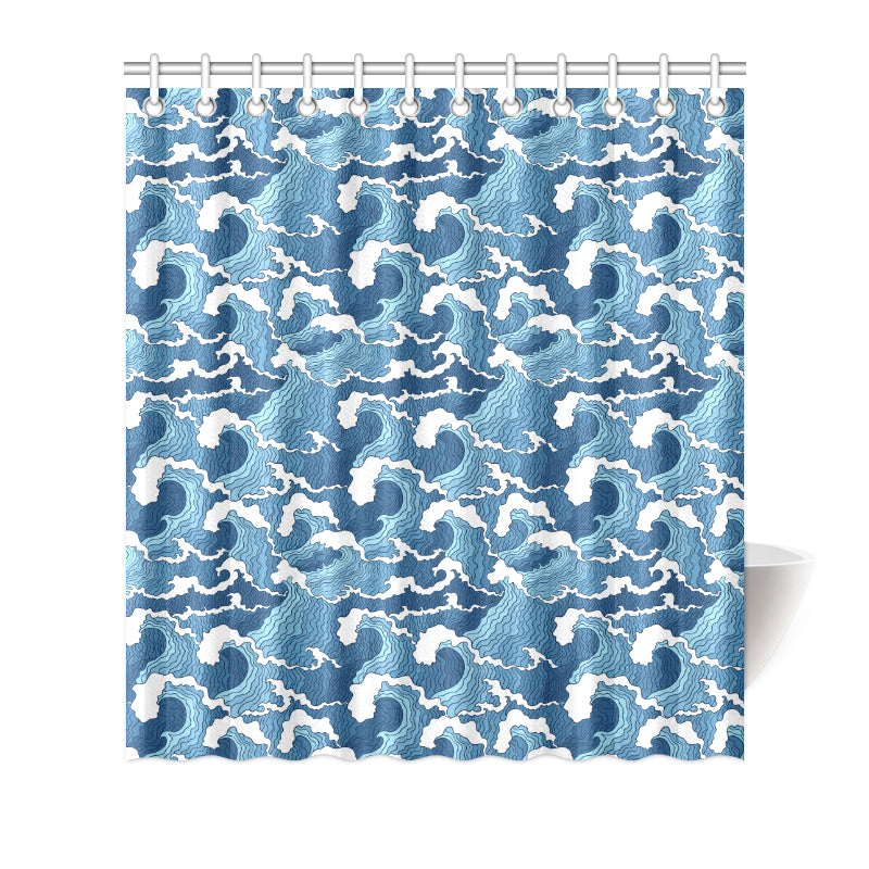 Wave Themed Pattern Print Shower Curtain