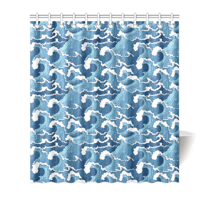 Wave Themed Pattern Print Shower Curtain