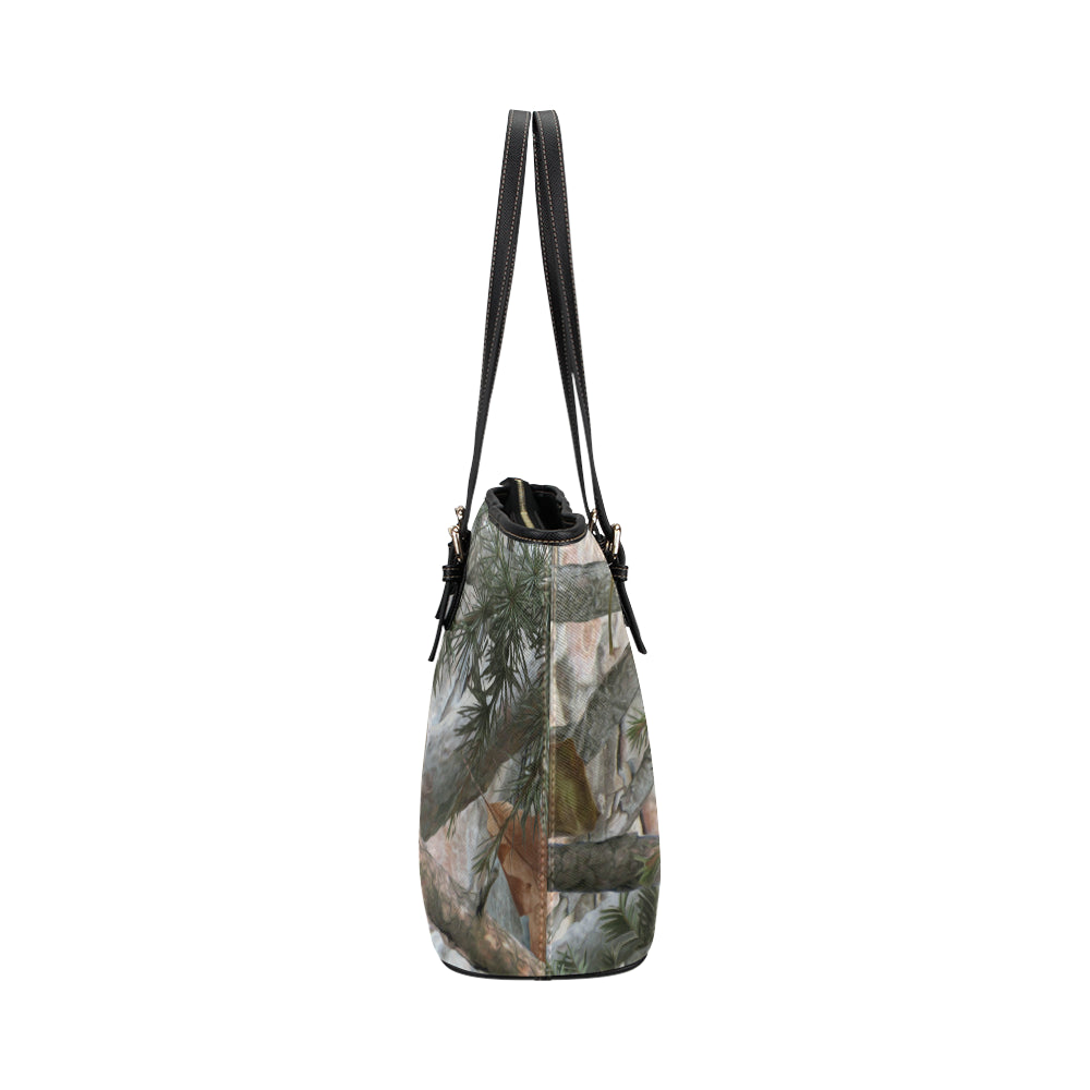 Camo Realistic Tree Forest Pattern Leather Tote Bag
