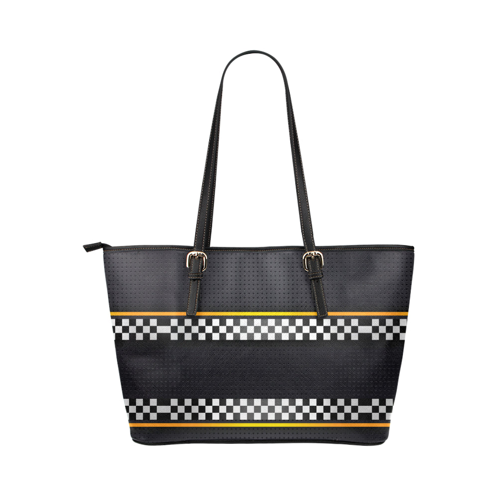 Checkered Flag Yellow Line Style Leather Tote Bag