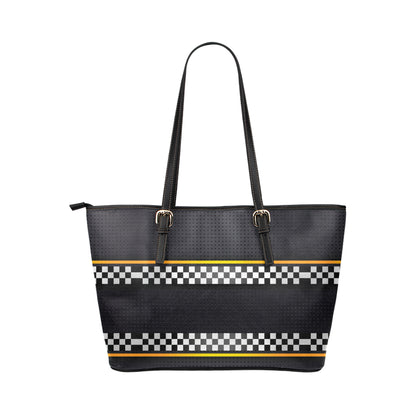 Checkered Flag Yellow Line Style Leather Tote Bag