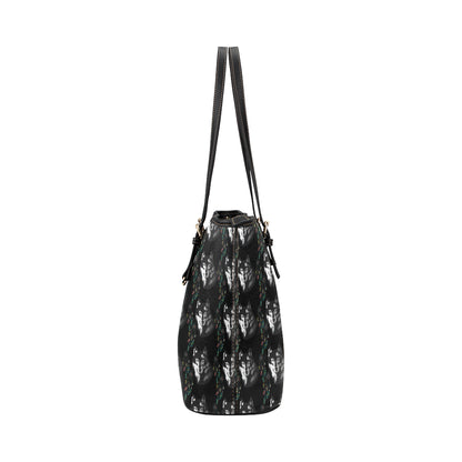 Wolf Black Dream Catcher Design Print Leather Tote Bag