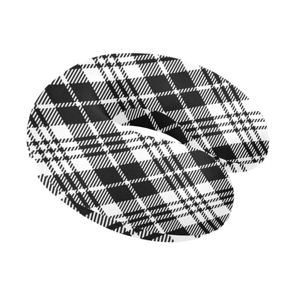 Plaid Black White Pattern Print Design A02 U-Shaped Travel Neck Pillow