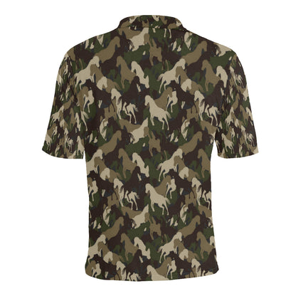 Horse Camo Themed Design Print Men Polo Shirt