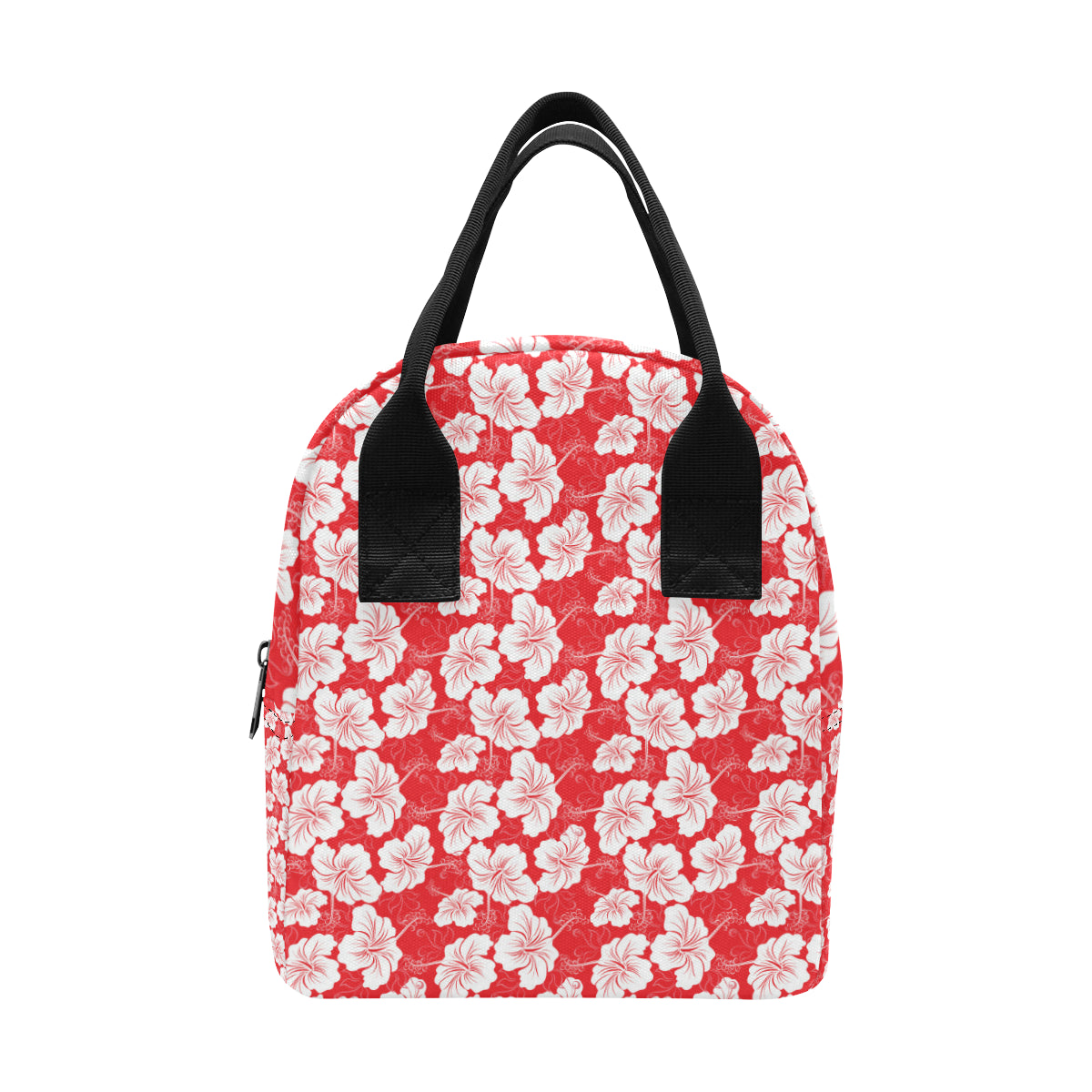 Flower Hawaiian Hibiscus Red Background Print Insulated Lunch Bag