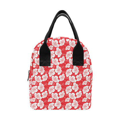 Flower Hawaiian Hibiscus Red Background Print Insulated Lunch Bag
