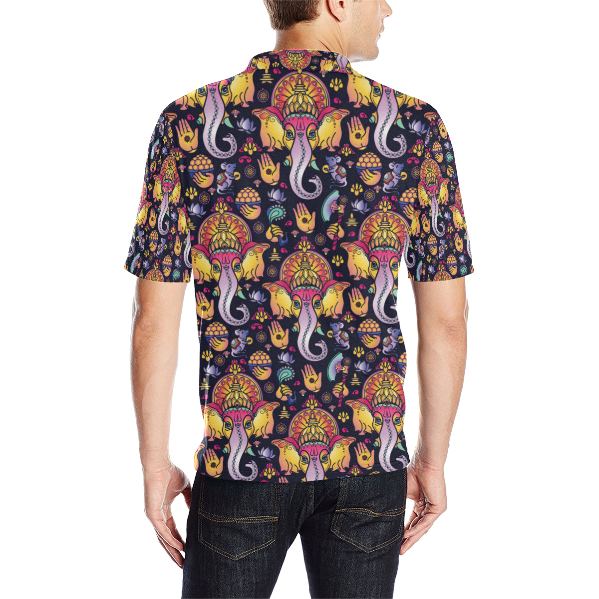 Ganesha Indian Pattern Print Design 03 Men Polo Shirt