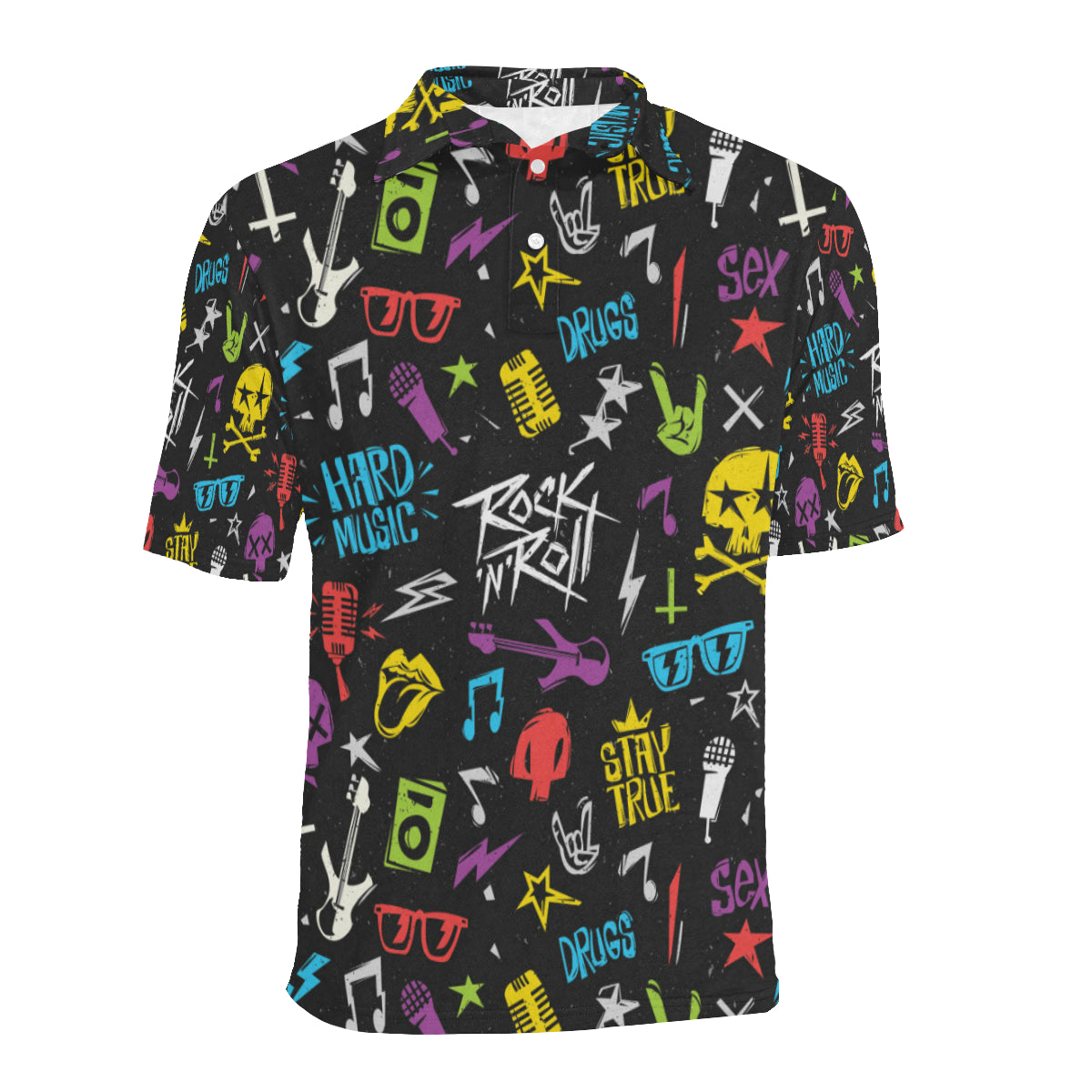 Rock and Roll Pattern Print Design A02 Men Polo Shirt